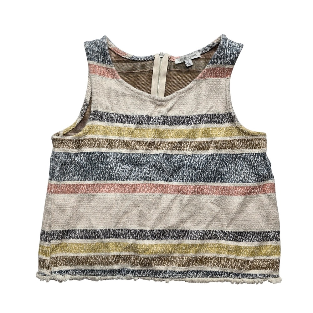 Green Envelope Striped‎ Crop Tank Boho Fringe Hem Medium